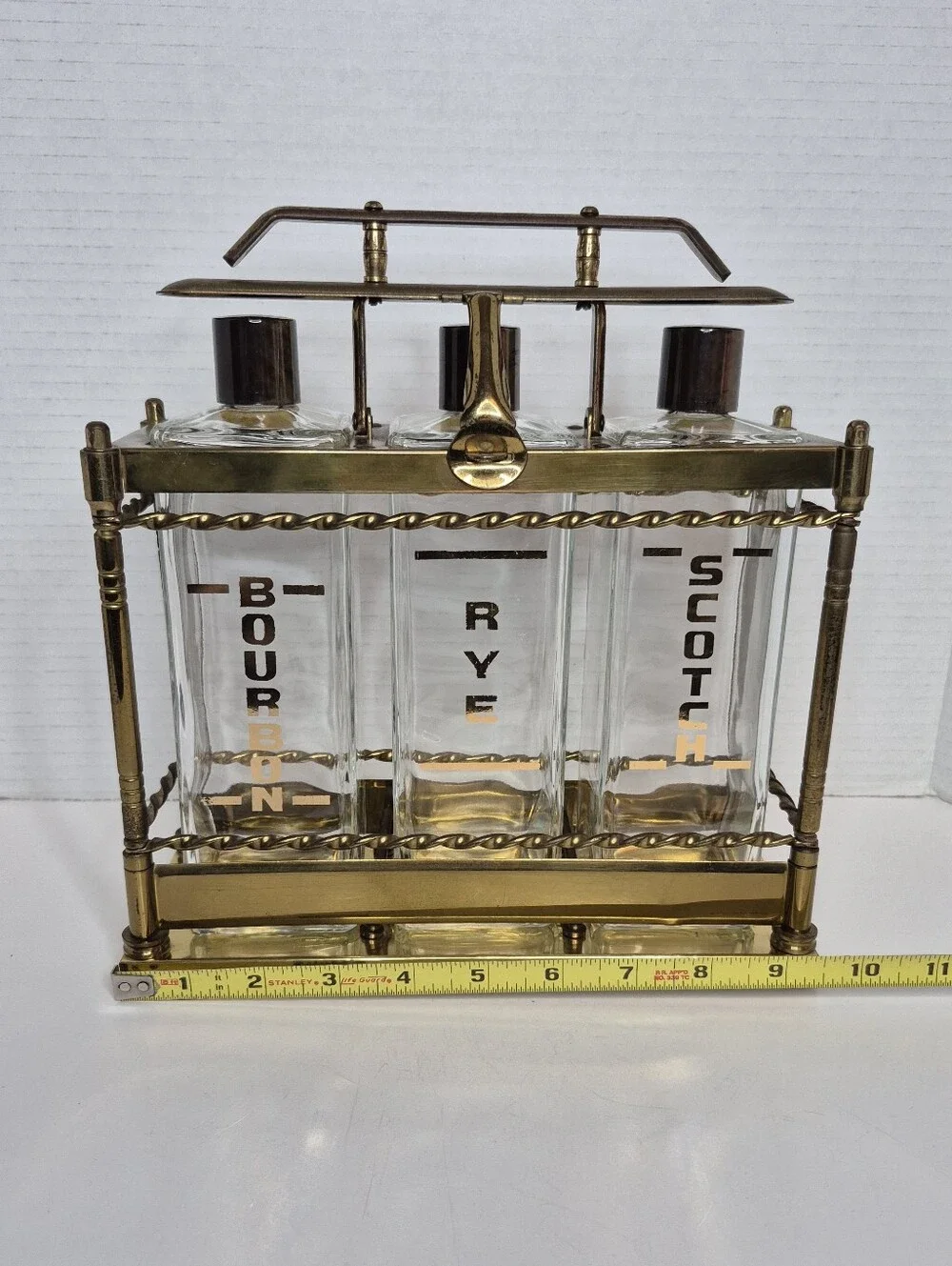 Vintage Tantalus Decanter Set Mid Century Modern Bar Caddy Liquor Glass Bottles